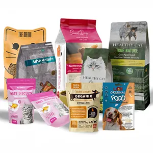 5 kg 50 kg 25 lb kundenspezifischer geruchssicherer flacher boden für haustier katze hund lebensmittel reißverschluss-aufbewahrung verpackung mylar beutel tüte für haustierfutter