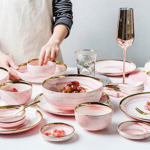 7 PCS de lujo China de hueso, plato de cena ensalada de arroz fideos de platos de sopa de vajilla de porcelana conjuntos - Product Image 6