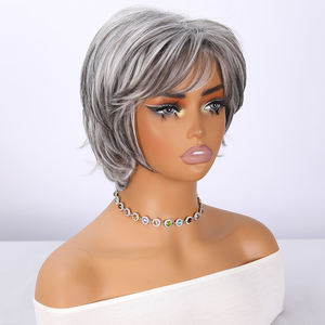 2025 Popular vainilla té de la leche blanco <span class=keywords><strong>gris</strong></span> flequillo peluca femenina <span class=keywords><strong>pelo</strong></span> <span class=keywords><strong>corto</strong></span> y Micro-volumen peluca sintética transparente SM533 - Product Image 3