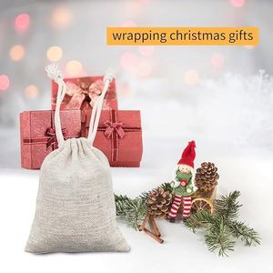 Sacs cadeaux de Noël en gros, sacs à cordon en coton biologique, petits sacs en coton écologiques réutilisables, pochettes à cordon neutres avec imprimé de Noël - Product Image 5