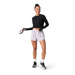 T-shirt à manches longues pour femme, en coton mélangé doux, col rond, haut basique, personnalisable avec logo, vente en gros, usine OEM - Product Image 2