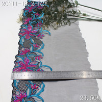Dentelle brodée en tulle noir de 23 cm, bordure en dentelle brodée florale à sequins bicolores bleu et violet pour lingerie de luxe et confection sur mesure
