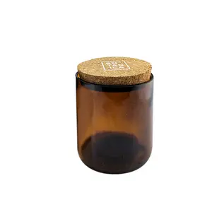 Aangepaste Geschenkdoos Groothandel 8Oz 16Oz Donkere Amber Luxe Kaars Potjes Lege Voedsel Opslag Glazen Kandelaar Met Kurk Deksel