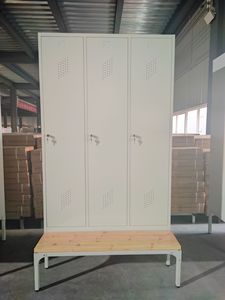 4 Door Steel Locker <strong>Mudroom</strong> Wardrobe <strong>Closet</strong> Coat Storage Cabinet China Industrial Metal Changing Room Locker with Seating Bench - Product Image 3