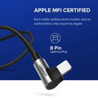 UGREEN kabel ponsel USB A ke iOS, kabel pengisian daya siku sudut kanan 90 derajat untuk Apple iPhone 15 pro Max