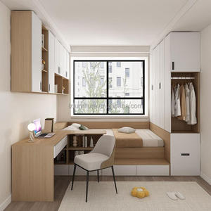 Factory Direct Custom <b>Cheap</b> Studio Apartment Bedroom Furniture All-in-One Wood Bed with Desk Storage & <b>Wardrobe</b> for Small Rooms - Product Image 3