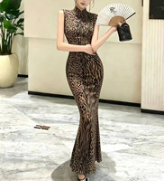 Robe longue sirène personnalisée pour femme, imprimé animal, sans manches, avec dentelle, moulante, pour soirée, OEM ODM, marque privée, vente en gros de vêtements