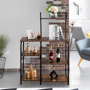 OEM/ODM 3-Tier <b>Freestanding</b> Kitchen Rack Wooden Top with Metal Construction Multi-Function Baker's Rack & Coffee <b>Bar</b> Cabinet - Product Image 2