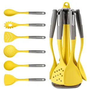 Juego de utensilios de cocina de silicona, 7 Uds., sintonizador ranurado de cocina de silicona, cucharón, juego de utensilios de cocina para rascar espaguetis