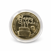Pièce de monnaie de gâteau d'anniversaire 2026 avec 3 bougies, motif vœux, plaqué or et argent, avec boîtier en acrylique