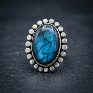 2025 New Fine Jewelry 925 Sterling Silver Natural Labradorite Oval Cut Bezel Set Rhodium Plated Trendy Wedding Rings Women Ring - Product Image 2
