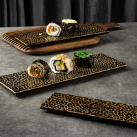 YAYU Vaisselle de sushi en céramique de haute qualité, de style japonais, avec un motif en relief, brun foncé, plateau rectangulaire pour servir les desserts