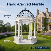 Gazebo classique en marbre blanc, 4 m de diamètre, colonnes corinthiennes, pavillon de jardin extérieur, fabricant sur mesure en gros