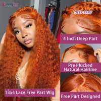 Wig renda depan 30 34 inci gelombang air 350 Wig rambut manusia jahe berwarna rambut Peru Wig tanpa lem HD 13x6 Wig depan renda