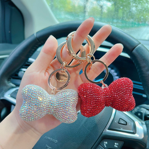 Luxury Full-Diamond <b>Bow</b> Keychain - <b>Large</b> Crystal Rhinestone Keyring, Luxury Bag Pendant for Women - Product Image 1