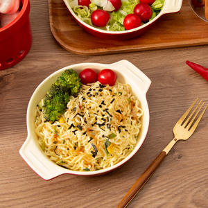 Plat à gratin en céramique de Chaozhou, 8 pouces, rond, résistant au four, avec deux poignées, pour la cuisine à domicile, vaisselle occidentale - Product Image 3