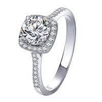 Bague de fiançailles en moissanite taille coussin pour femme, halo carré, pierres latérales pavées, argent S925 plaqué rhodium/or, certifiée GRA