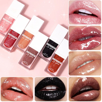 Marque privée Personnalisé Multi-Couleurs Vegan Naturel Brillant À Lèvres Plumper Gloss Base Paillettes Unique Noir Brillant À Lèvres
