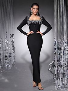 OEM Factory bendaggio personalizzato <span class=keywords><strong>nero</strong></span> di alta qualità abiti da cerimonia glamour donna <span class=keywords><strong>abito</strong></span> da sera <span class=keywords><strong>lungo</strong></span> aderente - Product Image 2