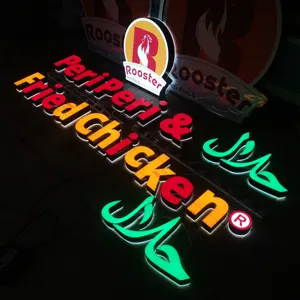 Papan LED menyala dinding dengan lampu LED, papan reklame depan saluran huruf, tanda menyala ganda huruf menyala