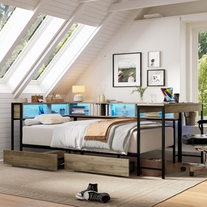 <span class=keywords><strong>Letto</strong></span> ad angolo M con libreria, <span class=keywords><strong>2</strong></span> cassetti contenitore, <span class=keywords><strong>letto</strong></span> matrimoniale moderno con luce LED e stazione di ricarica, divano <span class=keywords><strong>letto</strong></span> moderno - Product Image 2