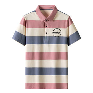 เสื้อโปโลผู้ชายลายทางผ้าฝ้ายคุณภาพสูงสำหรับฤดูร้อน รับผลิตเสื้อยืดพร้อมโลโก้ตามสั่ง ขายส่ง - Product Image 1