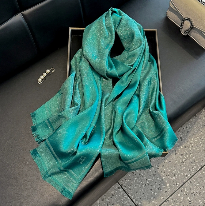 Solid Color H Letter Faux Jacquard Silk Scarf New Simple