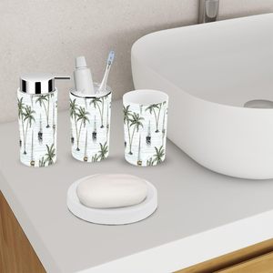Beaux palmiers de noix de coco botaniques et voilier 6 pièces ensemble d'accessoires de salle de bain décor à la maison matériel de comptoir - Product Image 3