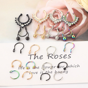 Set de boucles d'oreilles à Clip en acier inoxydable, <span class=keywords><strong>faux</strong></span> anneaux pour le nez et l'oreille, sans <span class=keywords><strong>Piercing</strong></span>, en cristal, style Punk, 2 pièces - Product Image 3