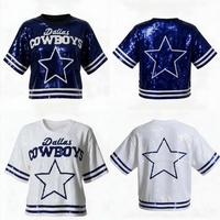 Nouveau design de crop top à sequins coupe décontractée pour Cowboys, top scintillant style hip-hop pour Cowboys de Dallas