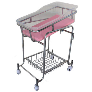 Cuna de acero inoxidable para bebés con ruedas y mosquitera para recién nacidos de la Fábrica de Equipos Médicos Guanghe, Distrito de Baiyun, Guangzhou - Product Image 4