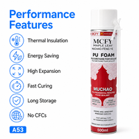 Scellant en mousse PU MUCHAO Maple Leaf A53 de 500 ml à haute densité et à expansion uniforme, pour projets de collage de panneaux muraux intérieurs, économe en énergie