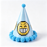 Neue Pixel-Emoji Pompon Papierhülsen-Partyhüte, Niedliche Ausdrucksstarke Geburtstagshüte für Kindergeburtstags-Dekorationen