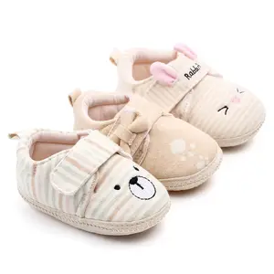 Low Moq Katoenen Stof Schattige Dieren Gestreepte Zachte Zool Indoor Groothandel Babyschoenen