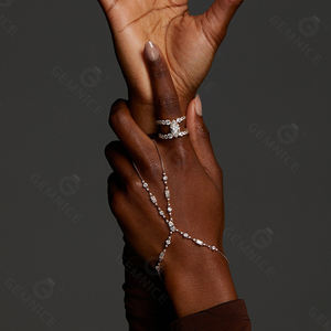 Joyería de plata Gemnel 925, pulsera de cadena para mano, conector de anillo con circonita cúbica, anillo de muñeca brillante, joyería llamativa para la mano. - Product Image 3