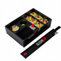 Individuell Bedruckte Geprägte Recycelte Lebensmittelgeeignete Papier-Sushi-Verpackungsbox Luxuriöse Schwarze Matte Takeaway-Box mit Deckel