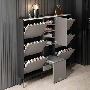 Nhà Máy bán hàng trực tiếp tùy chỉnh hiện đại lối vào màu xám giày bằng gỗ giá tổ chức Lưu trữ tủ với xây dựng trong ghế băng ghế dự bị - Product Image 3