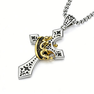 Collar de Acero Inoxidable al por Mayor con Cruz Gótica, <span class=keywords><strong>Cadena</strong></span> <span class=keywords><strong>Veneciana</strong></span> y Corona Antigua para <span class=keywords><strong>Hombre</strong></span>, Collar Acero Ganku - Product Image 6