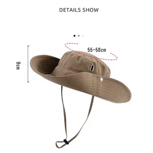 Popular Custom Drawstring Fisherman Hat Breathable Quick Dry UPF50+ UV Protection Outdoor Western Cowboy Summer Wide Bucket Hat