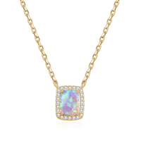 Collier tendance en argent sterling 925 avec pendentif en opale blanche créée et zircone cubique CZ, pierre de naissance rectangulaire artificielle