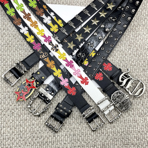 Cross Belt Pattern Colorful White Alloy Pin Belt Y2K Mens Belt Artistic Youth Waist Retro Fashion Vine Roller Womens Belts