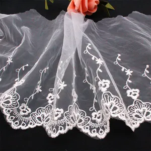 Wholesale 16.5cm Wide White Eyelet Mesh Lace Trim Embroidery Polyester Lace Used for Evening Dresses Weddings Home Textiles