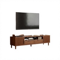 Meuble TV autoportant en bois, style Mid-Century Modern, à profil bas, cannelé, avec 2 armoires, tiroirs et étagère, pour salon, référence DSG052 (Stock US)