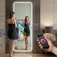 Miroir mural LED rectangulaire arrondi sans cadre, pleine longueur, rétroéclairé intelligent, anti-buée, pour chambre, entrée, décoration intérieure