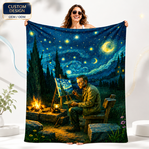Manta de Lana con Diseño Artístico de Paisaje y Cielo Estrellado, Manta Decorativa para Sala de Estar, Dormitorio, Apartamento, Sala de Lectura, Regalo - Product Image 1