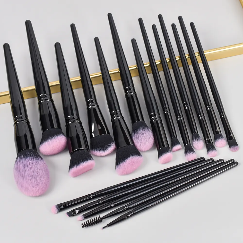 BUEYA 18PCS Glossy Black color makeup brush set luxury private label synthetic Professional makeup brushes holder custom logo