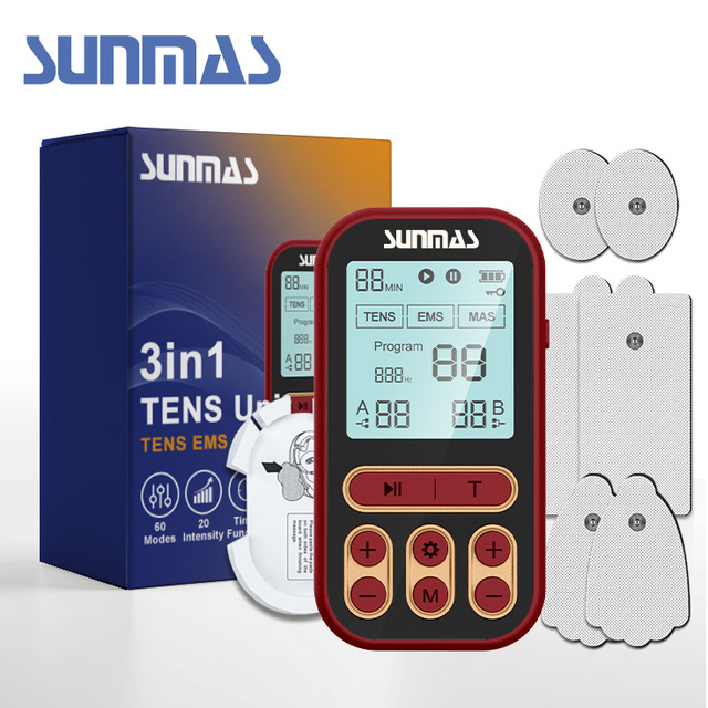 Full Body TENS EMS Massage Therapy Device Wired TENS EMS Machine with Dual Channel Output Multiple Modes and Intensity Control