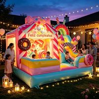 Structure gonflable commerciale combinée bonbons et donuts avec toboggan pour location événementielle, anniversaires et fêtes 4x4M