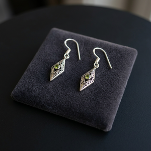 High Quality Sterling <b>Silver</b> <b>Drop</b> <b>Earrings</b> Green Peridot Stone Taribal Style H.A. Gems J-90 Unisex Wedding Gift Party Engagement - Product Image 3