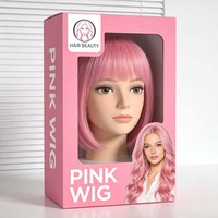 Boîte d'expédition en carton pliable rose avec fenêtre de présentation, personnalisable avec logo, pour extensions de cheveux et perruques, vente en gros usine